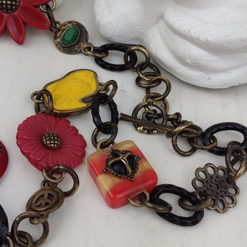 Lucky Brand Colorful Chunky Multi-Pendant Very Cool Chunky Chain & Turquoise - Picture 12 of 12